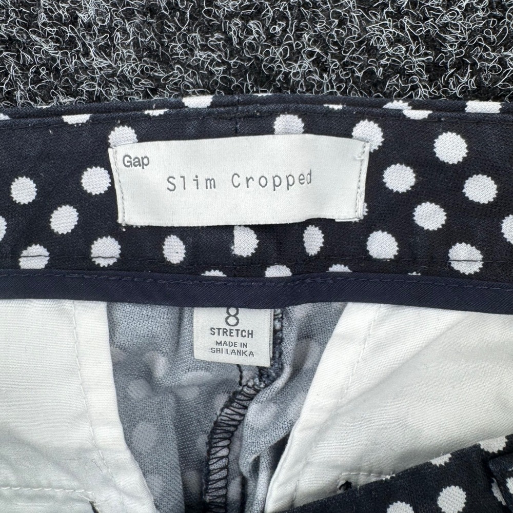 Gap Slim Cropped Pants Womens 8 Black White Polka Dot Geometric Stretch Trousers - Picture 3 of 8